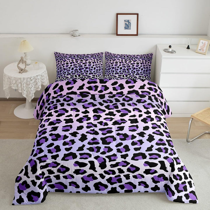 Purple Leopard Bedding Set Cheetah Comforter Set for Kids Boys Girls Teens Room Decor Animal Print Comforter Twin Size Safari Duvet Set 3Pcs