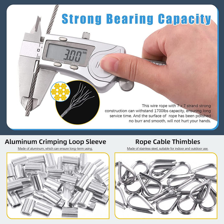 72-Piece 1/8-Inch Stainless Wire-Rope Kit with 300 ft Cable - Just Closeouts Canada Inc.