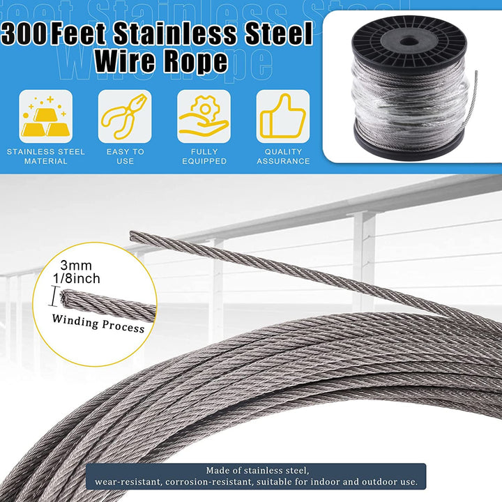 72-Piece 1/8-Inch Stainless Wire-Rope Kit with 300 ft Cable - Just Closeouts Canada Inc.