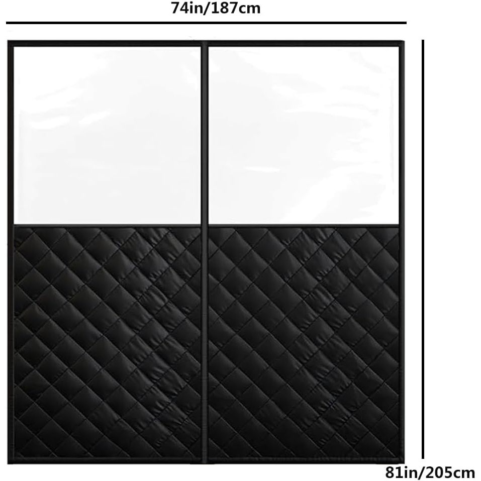 72"X 80"Magnetic Thermal Insulated Door Curtain Winter Door Curtain Insulated Curtains For Thermal Upgraded Oxford Cloth Filled Thicken Cotton Winter Cover To Basement Laundry Room(Black + Clear) - Just Closeouts Canada Inc.X004GVH56H