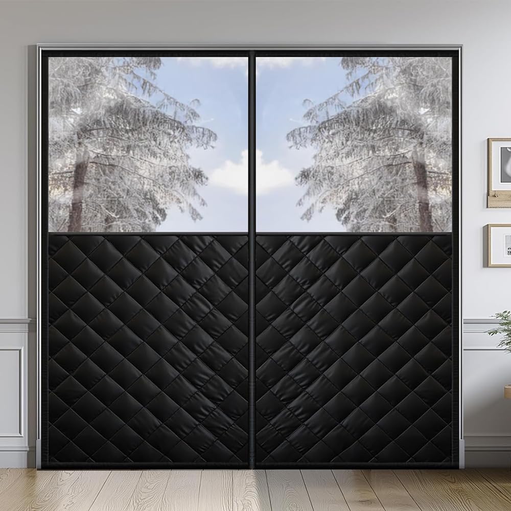 72"X 80"Magnetic Thermal Insulated Door Curtain Winter Door Curtain Insulated Curtains For Thermal Upgraded Oxford Cloth Filled Thicken Cotton Winter Cover To Basement Laundry Room(Black + Clear) - Just Closeouts Canada Inc.X004GVH56H