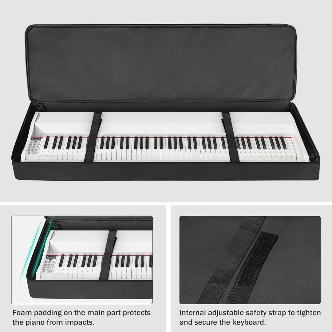 73/76 - Key Keyboard Case - Portable Electric Piano Gig Bag with Handles, 4 Pockets, Durable 600D Oxford Cloth with 10MM Sponge Padded Protection, (118 x 13 x 45 CM) - Just Closeouts Canada Inc.X004G6UB31
