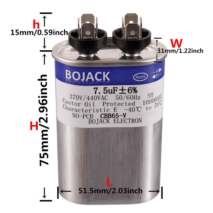 7.5 uF ±6% 7.5 MFD 370V/440V CBB65 Oval Run Start Capacitor for AC Motor Run or Fan Start and Cool or Heat Pump Air Conditioner - Just Closeouts Canada Inc.
