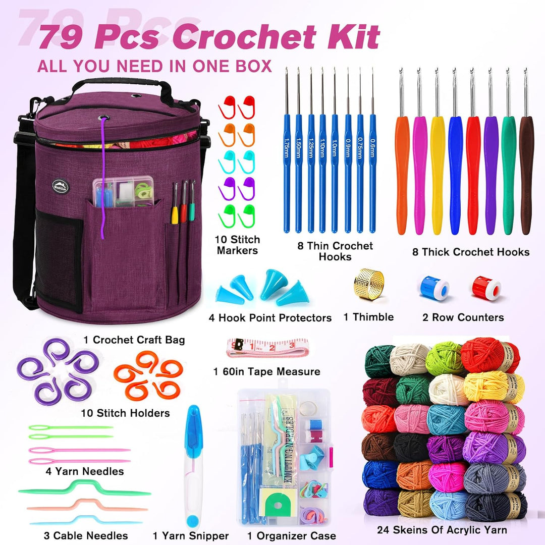 79Pcs Crochet Kit, WEEKSUN Large Knitting Bag Yarn Storage Organizer With Supplies - Just Closeouts Canada Inc.