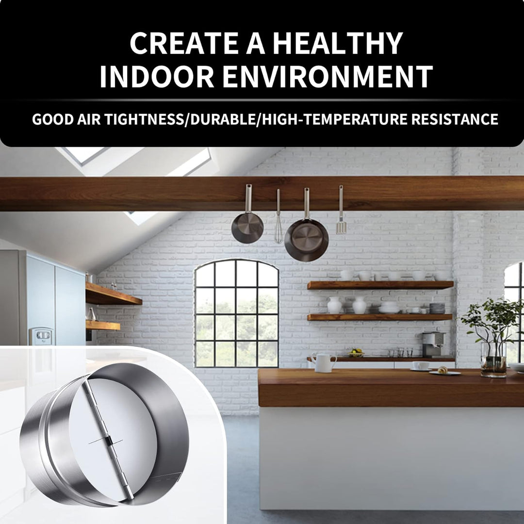 8 Inch Backdraft Damper Back Draft Vent Duct Shutter Blocker, Backflow Ducting Insert One - Way Airflow Preventer with Inline Springs Loaded Folding Blades, HVAC Extractor Range Fan Hood Deflector - Just Closeouts Canada Inc.