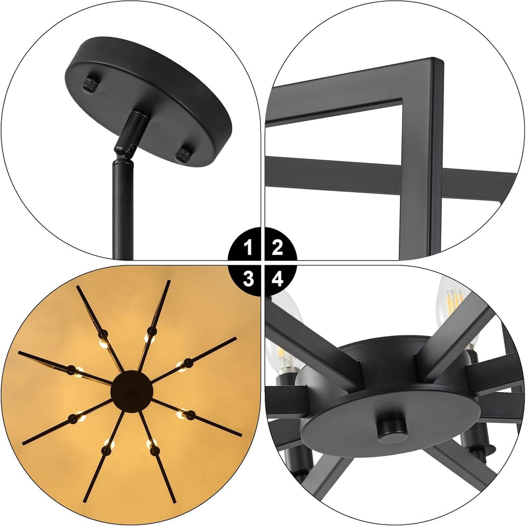 8 - Light Modern Farmhouse Black Geometric Chandelier, Adjustable Height Dining Room Light Fixtures Over Table, Large Industrial Metal Chandeliers for Dining Room Kitchen Island Entryway - Just Closeouts Canada Inc.X004A3JRDF