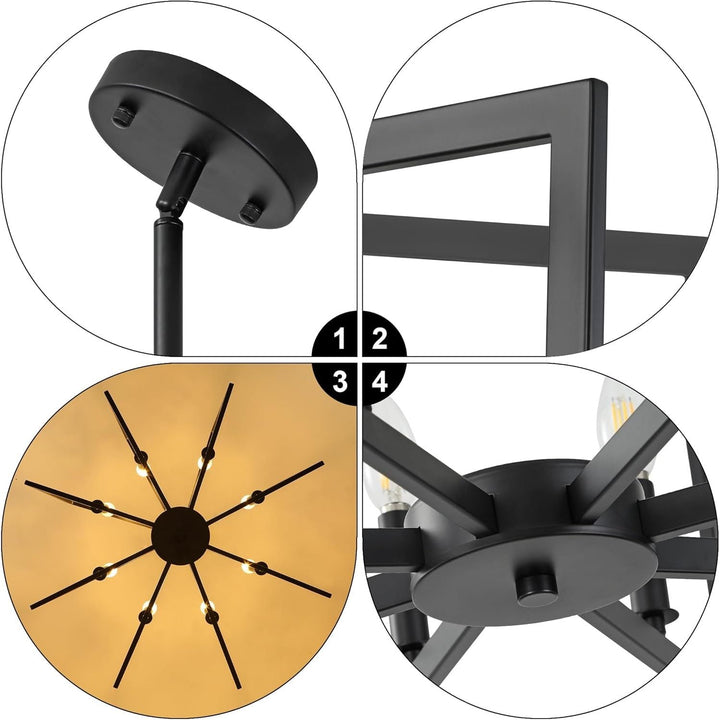 8 - Light Modern Farmhouse Black Geometric Chandelier, Adjustable Height Dining Room Light Fixtures Over Table, Large Industrial Metal Chandeliers for Dining Room Kitchen Island Entryway - Just Closeouts Canada Inc.X004A3JRDF