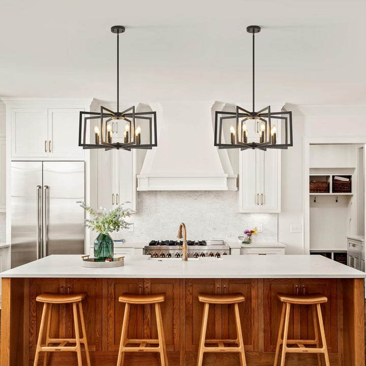8 - Light Modern Farmhouse Black Geometric Chandelier, Adjustable Height Dining Room Light Fixtures Over Table, Large Industrial Metal Chandeliers for Dining Room Kitchen Island Entryway - Just Closeouts Canada Inc.X004A3JRDF