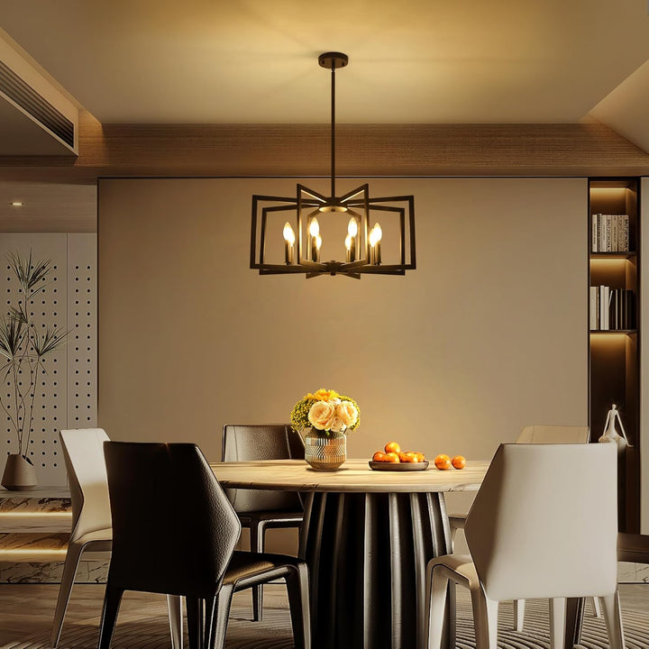 8 - Light Modern Farmhouse Black Geometric Chandelier, Adjustable Height Dining Room Light Fixtures Over Table, Large Industrial Metal Chandeliers for Dining Room Kitchen Island Entryway - Just Closeouts Canada Inc.X004A3JRDF