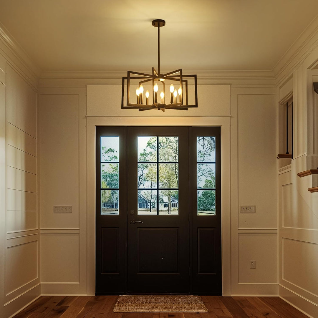 8 - Light Modern Farmhouse Black Geometric Chandelier, Adjustable Height Dining Room Light Fixtures Over Table, Large Industrial Metal Chandeliers for Dining Room Kitchen Island Entryway - Just Closeouts Canada Inc.X004A3JRDF