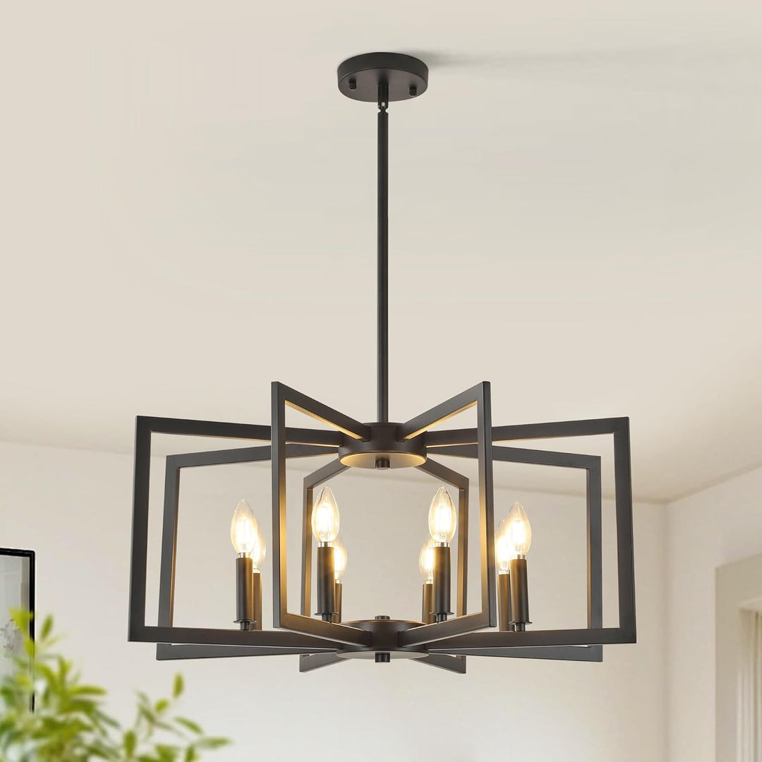 8 - Light Modern Farmhouse Black Geometric Chandelier, Adjustable Height Dining Room Light Fixtures Over Table, Large Industrial Metal Chandeliers for Dining Room Kitchen Island Entryway - Just Closeouts Canada Inc.X004A3JRDF