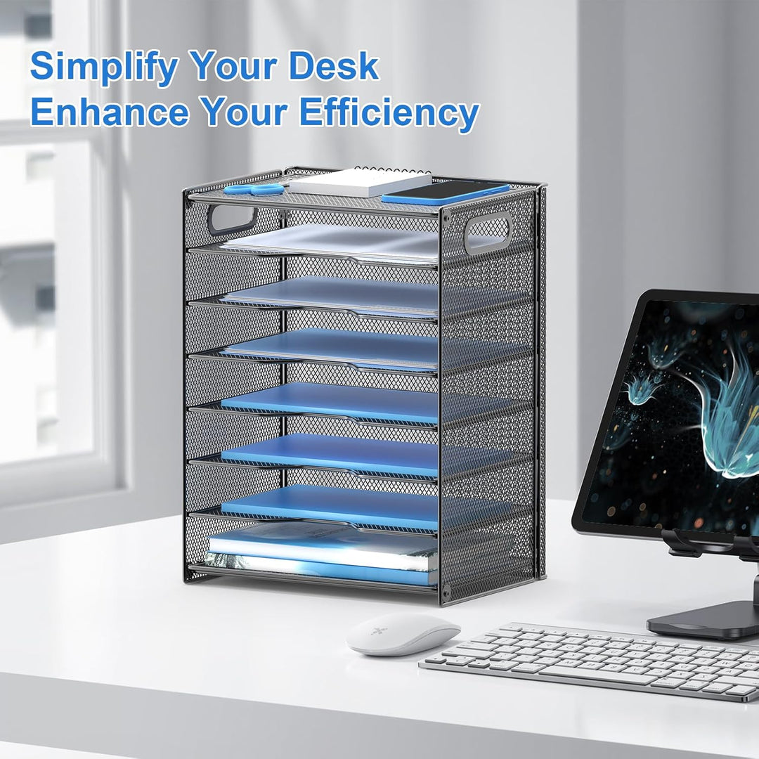 8 - Tier Paper Organizer Letter Tray with Handle, Out Wolf Mesh Desk File Document Organizer with 8 Tier Shelves and Sorter, Black - Just Closeouts Canada Inc.
