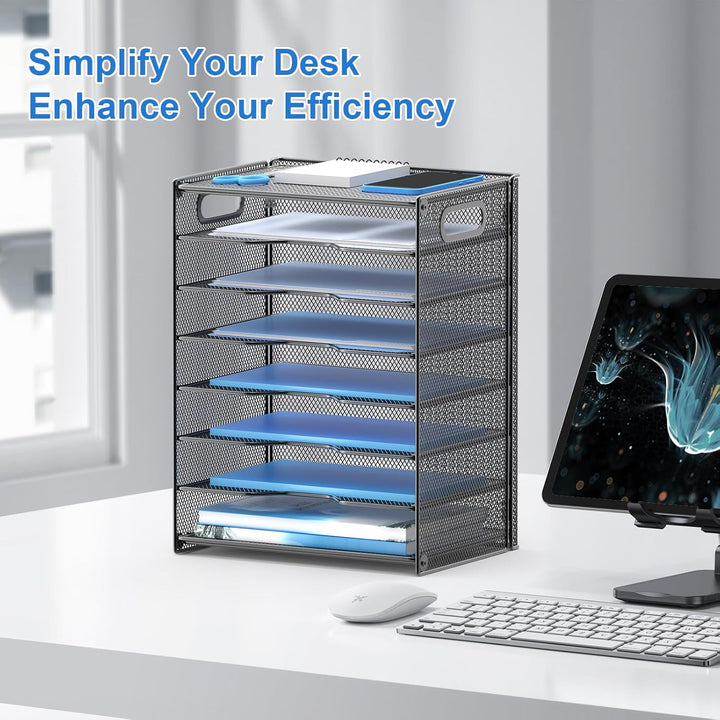 8 - Tier Paper Organizer Letter Tray with Handle, Out Wolf Mesh Desk File Document Organizer with 8 Tier Shelves and Sorter, Black - Just Closeouts Canada Inc.