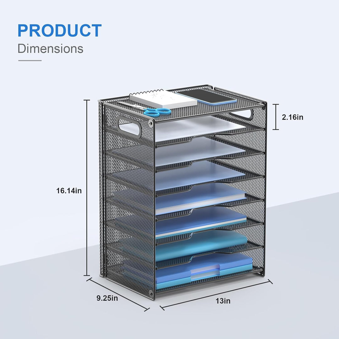 8 - Tier Paper Organizer Letter Tray with Handle, Out Wolf Mesh Desk File Document Organizer with 8 Tier Shelves and Sorter, Black - Just Closeouts Canada Inc.