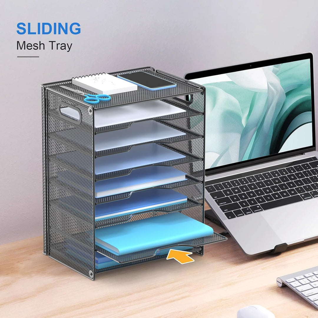 8 - Tier Paper Organizer Letter Tray with Handle, Out Wolf Mesh Desk File Document Organizer with 8 Tier Shelves and Sorter, Black - Just Closeouts Canada Inc.