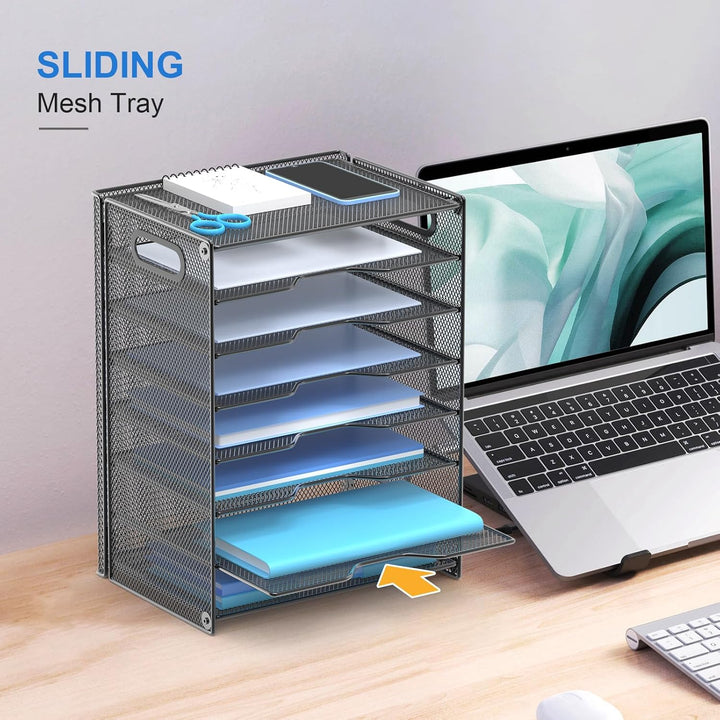 8 - Tier Paper Organizer Letter Tray with Handle, Out Wolf Mesh Desk File Document Organizer with 8 Tier Shelves and Sorter, Black - Just Closeouts Canada Inc.