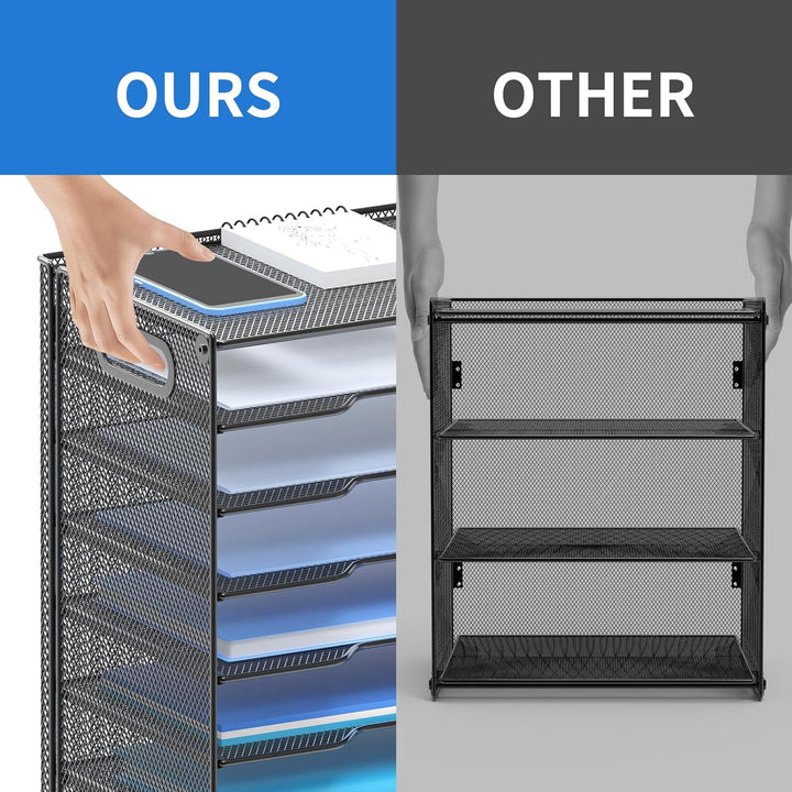 8 - Tier Paper Organizer Letter Tray with Handle, Out Wolf Mesh Desk File Document Organizer with 8 Tier Shelves and Sorter, Black - Just Closeouts Canada Inc.