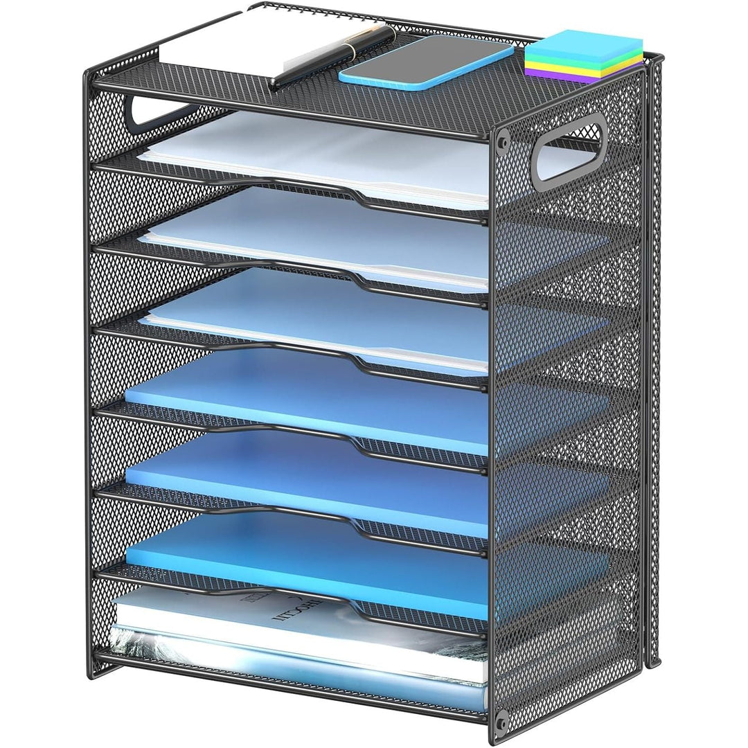 8 - Tier Paper Organizer Letter Tray with Handle, Out Wolf Mesh Desk File Document Organizer with 8 Tier Shelves and Sorter, Black - Just Closeouts Canada Inc.
