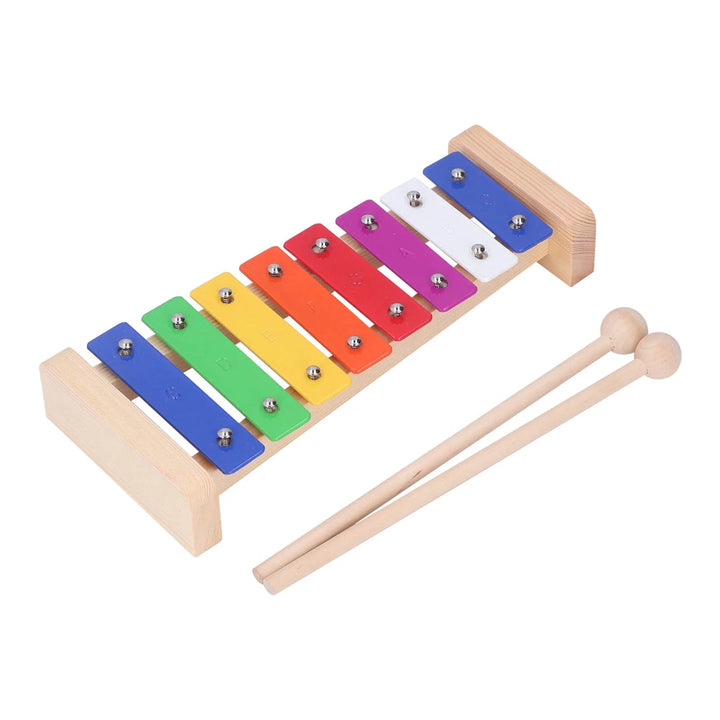 8 Tone Xylophone, Aluminum Bars Wood Educational Chromatic Clear Wooden Glockenspiel With 2 Mallets - Just Closeouts Canada Inc.