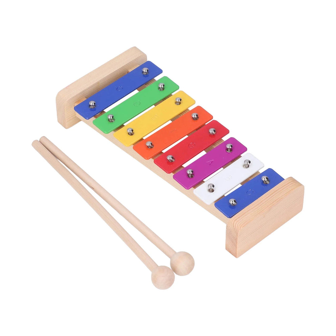 8 Tone Xylophone, Aluminum Bars Wood Educational Chromatic Clear Wooden Glockenspiel With 2 Mallets - Just Closeouts Canada Inc.