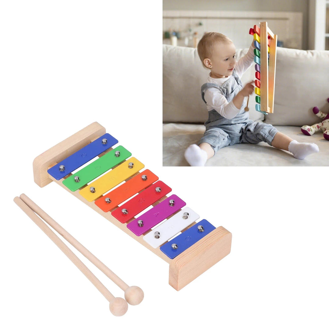 8 Tone Xylophone, Aluminum Bars Wood Educational Chromatic Clear Wooden Glockenspiel With 2 Mallets - Just Closeouts Canada Inc.