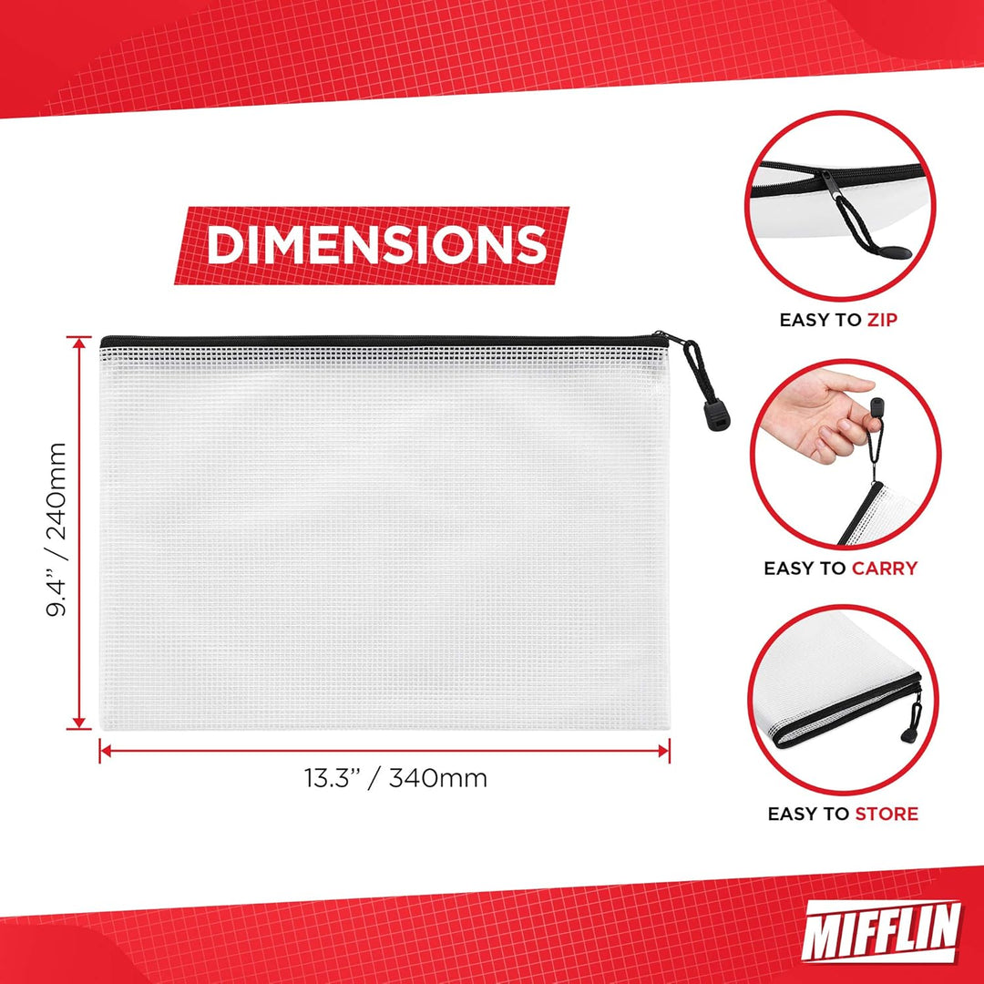 Mesh Zipper Pouch Document Bag (Black, A4 Letter Size, 18 Pack), Clear Travel Zipper Bags, Waterproof Plastic Pouches, Large (L) Zip Pouch