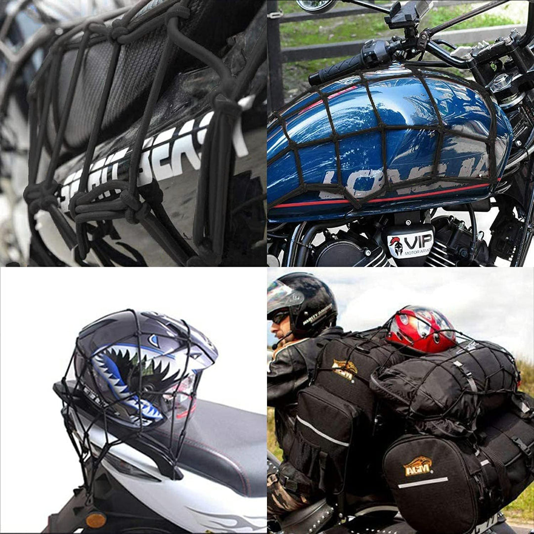 2 Pack Motorcycle Net, 40x40cm Motorcycle Helmet Net, Luggage Cargo Net for Moto and Bike, Spider Heavy Duty Elasticated Bungee Comes with 6 Hooks for Secure