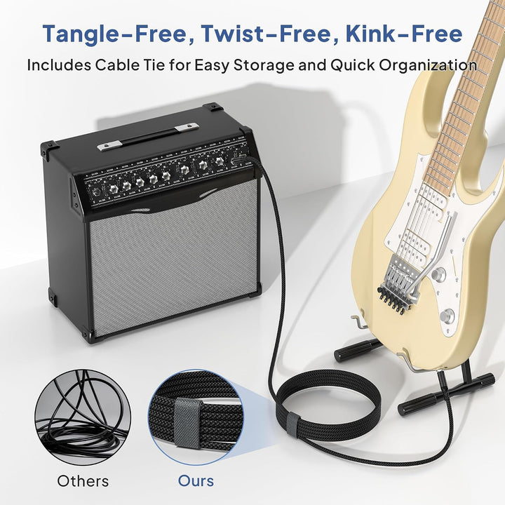 1/4 Inch TRS Instrument Cable 10ft 2-Pack,Straight 6.35mm Male Jack Stereo Audio Interconnect Cord,6.35 Balanced Line Compatible for Electric Guitar,Bass,Keyboard,Mixer,Amplifier,Amp