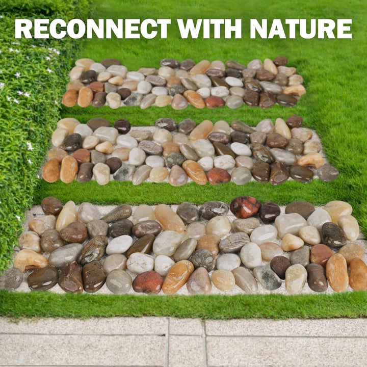 River Rock Stepping Stones Outdoor for Garden Walkway, 4 Pcs 12" L x 4" W Rectangle Shape Paver Step Stones Polished Pebble River Stone Mat for Yard Lawn Patio Pathway Walk Way