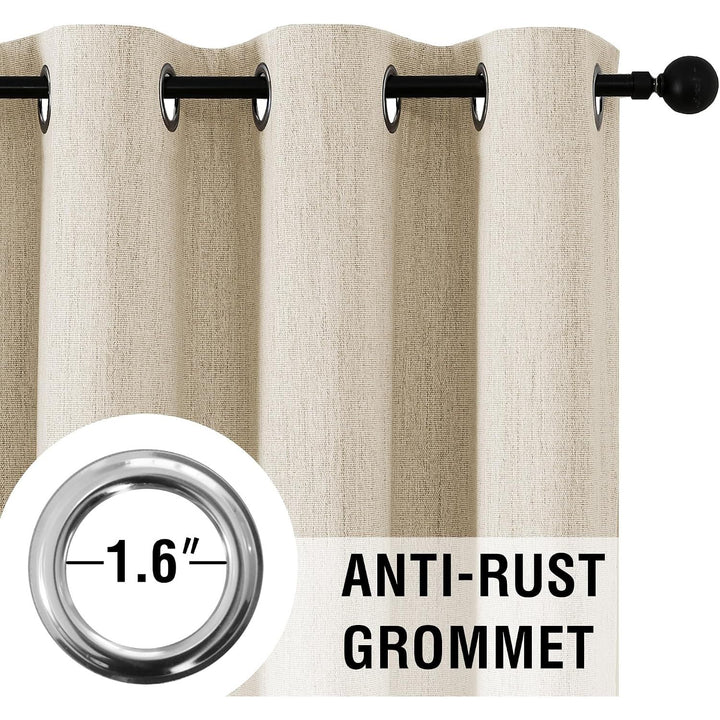 Blackout Curtains, Chenille Linen Curtains 84 inches Long 100% Blackout Curtains for Bedroom, Textured Linen Look Draperies Grommet with White Liner, 2 Panels, Heather Bleached Sand