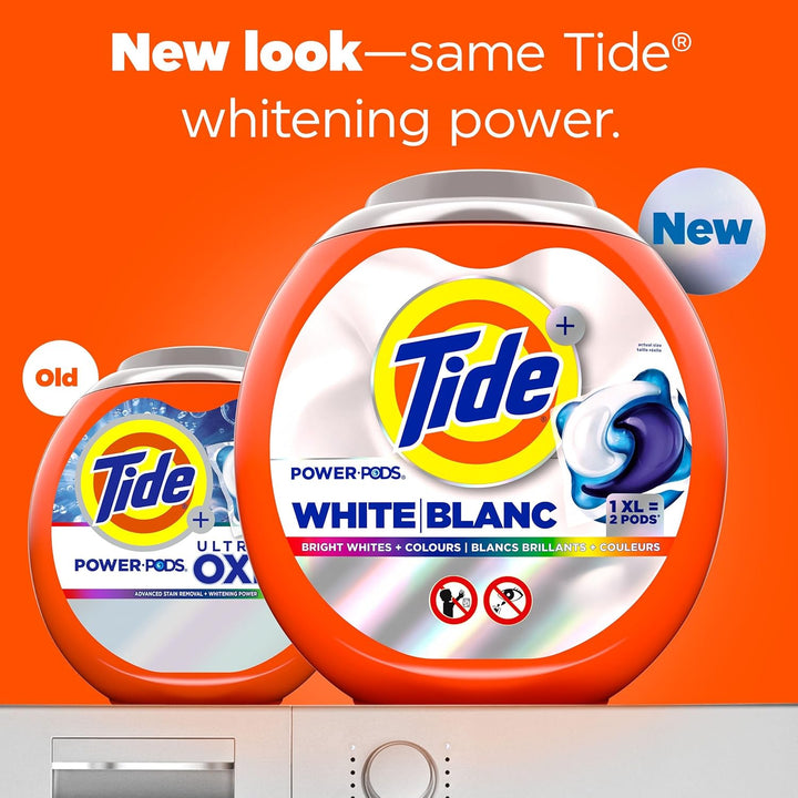 Tide Power PODS White Laundry Detergent Pacs Brilliant Whitening + Color Protect, 63XL Count