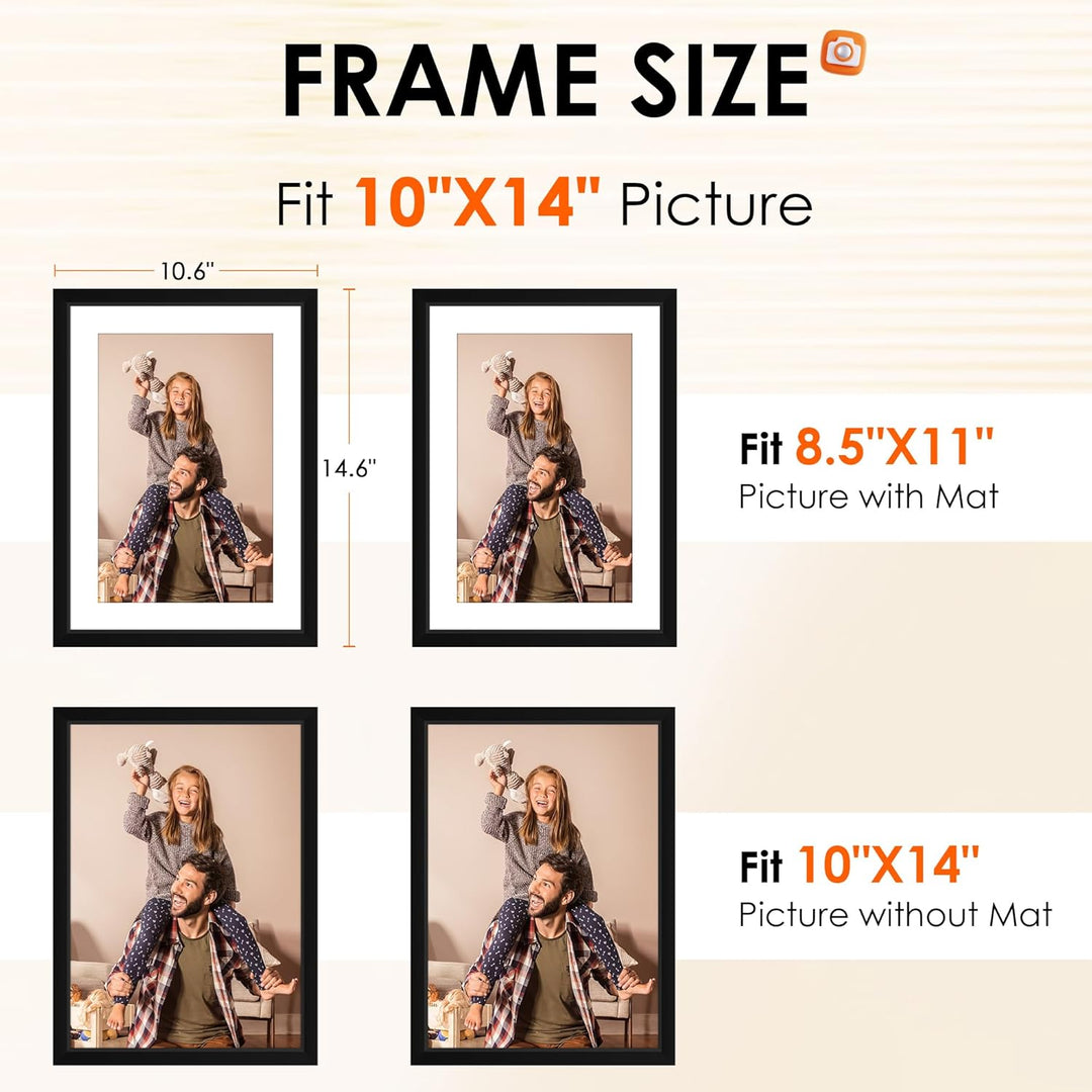 10x14 Picture Frame Set of 4, Photo Frame with HD Plexiglass, Display Pictures 8.5x11 with Mat or 10x14 Without Mat, Black Picture Frames Collage Wall Decor, Gallary Wall Frame