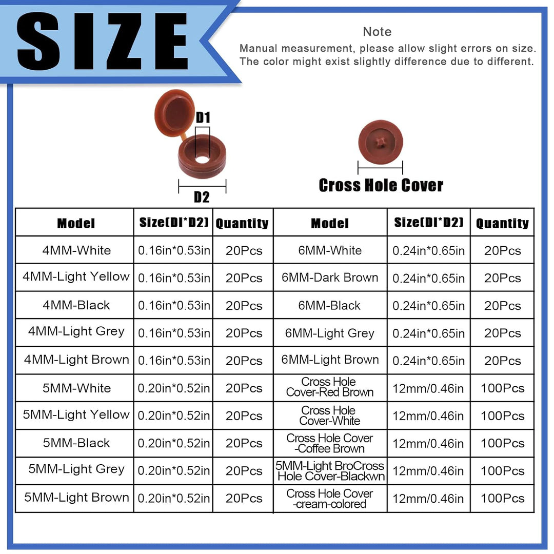 800Pcs 2 Styles 5 Colors Screw Cap Covers Assortment Kit, 300Pcs 4mm 5mm 6mm Hinged Screw Cover Caps Fold Screw Snap Covers Washer Flip Tops and 500Pcs Phillips Screws Head Hole Cap Covers Set