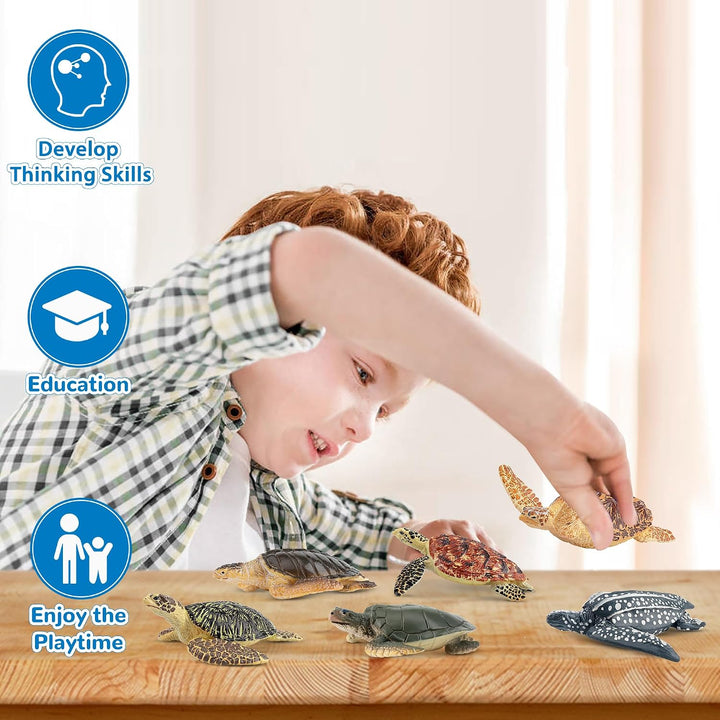 6PCS Realistic Sea Turtle Figurines, Ocean Sea Animals Figures Set Includes Different Varieties of Turtles, Educational Toy Cake Toppers Christmas Birthday Gift for Kids Toddlers