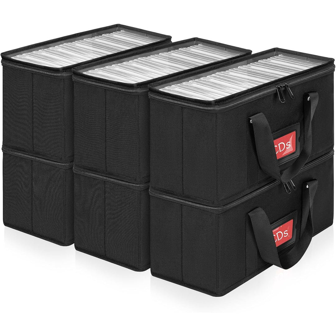 6 Pack CD Storage Boxes, CD Case Holder Organizer with Clear PVC Lid and Index Labels- 13.4"x 6.3"x 5.5" CDs Storage Holder Bags, Each Hold up to 31 CDs Jewel Cases or 170 Discs -6 Pack