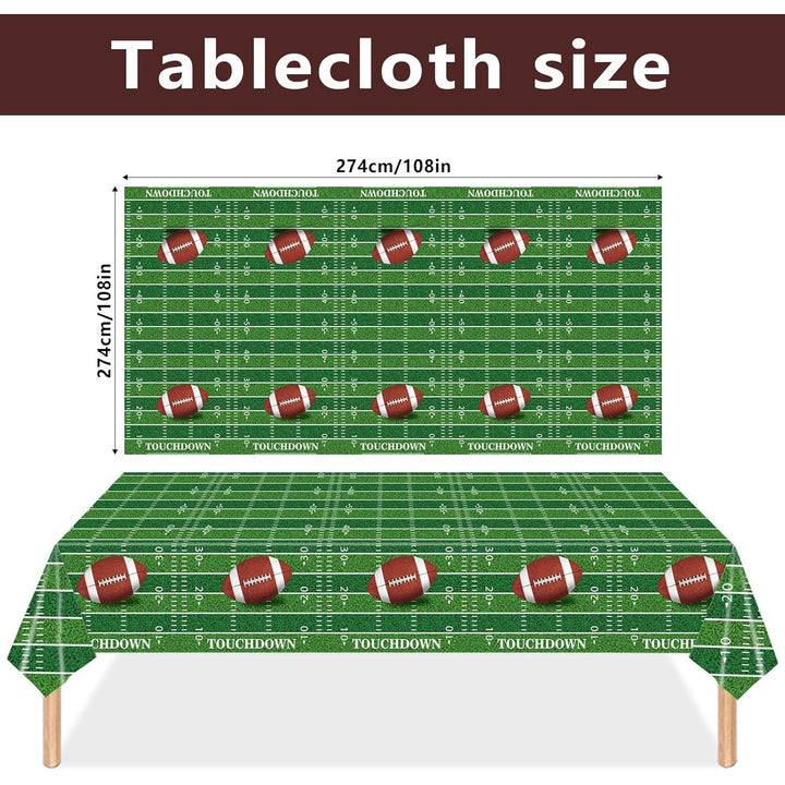 128Pcs Football Birthday Party Supplies; Serves 20 Guests; Includes Plates, Cups, Napkins, Forks, Balloons, Banner, Tablecloth, Tattoos; Football Theme; Perfect for Birthday Parties