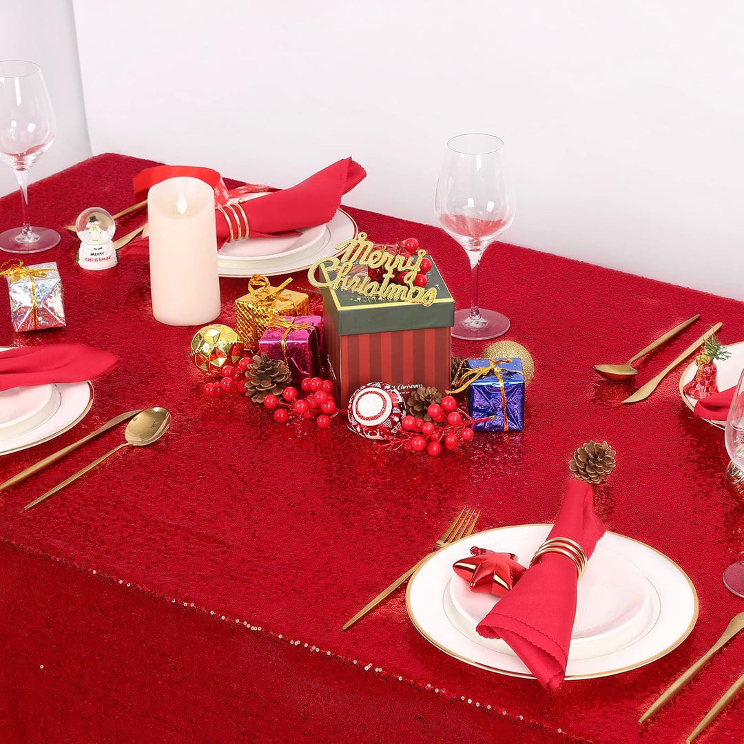 Sequin Tablecloth Red Christmas Table Cloth 90x132inch Rectangle Seamless Valentine's Day Tablecloth for Wedding Sequin Fabric Valentine's Day Overlay Decoration