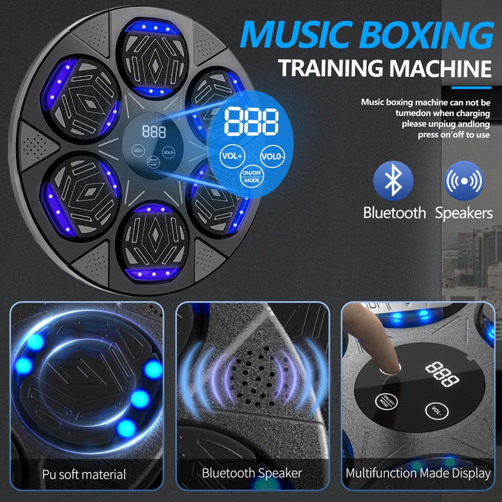Smart Music Boxing Machine with Premium Boxing Gloves, Bluetooth Training Machine with LED Electronic Wall Mounted, Home Workout Boxing Target Machine for Adults and Kids