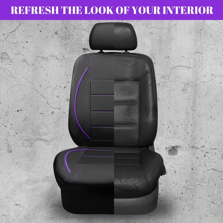 Piping PU Leather Car Seat Cover,Inside Zipper Design and Reserved Opening Holes Airbag Compatible,Universal FIT for Car, SUVs,Van,Trucks,Full Set, Black & Purple