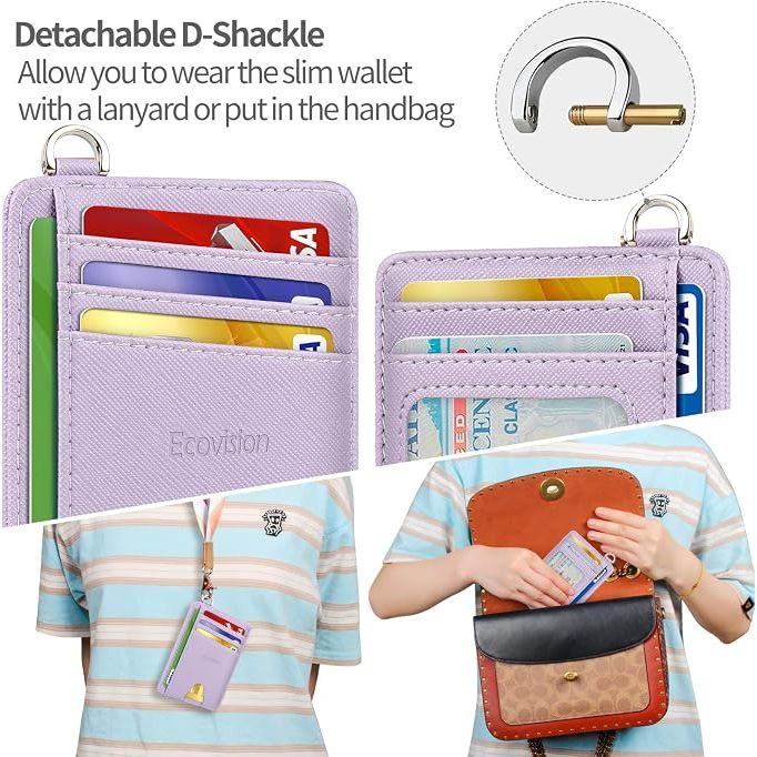 Slim Minimalist Front Pocket Wallet, RFID Blocking Credit Card Holder Wallet with Detachable D-Shackle for Men Women, Lilac