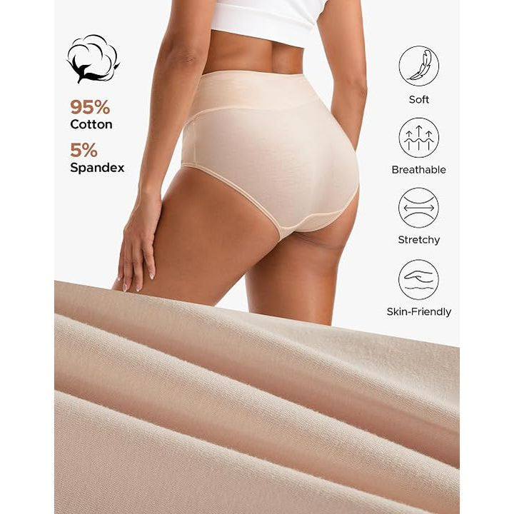 Womens High Waisted Underwear Cotton Plus Size Ladies Panties 5-Pack XL