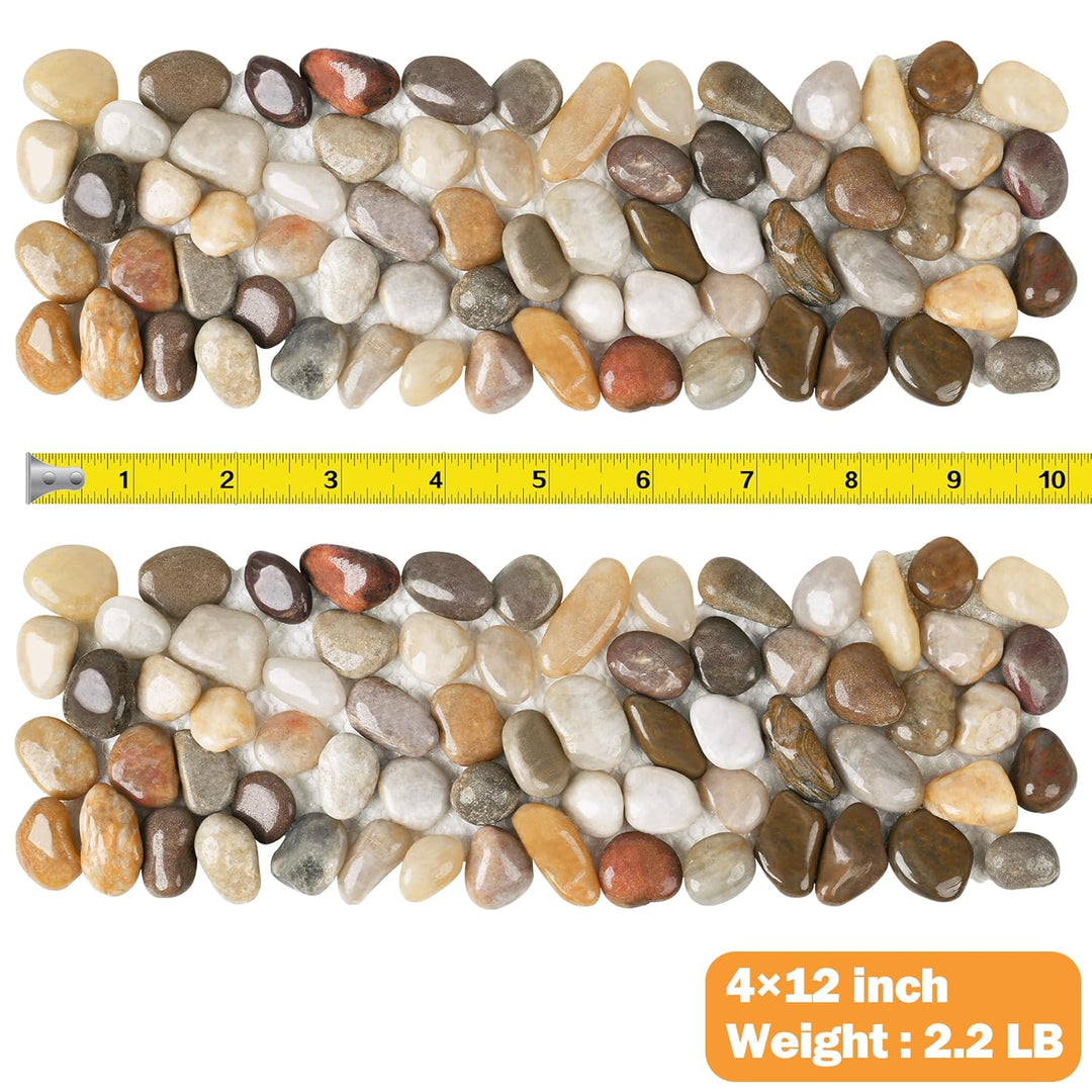 River Rock Stepping Stones Outdoor for Garden Walkway, 4 Pcs 12" L x 4" W Rectangle Shape Paver Step Stones Polished Pebble River Stone Mat for Yard Lawn Patio Pathway Walk Way