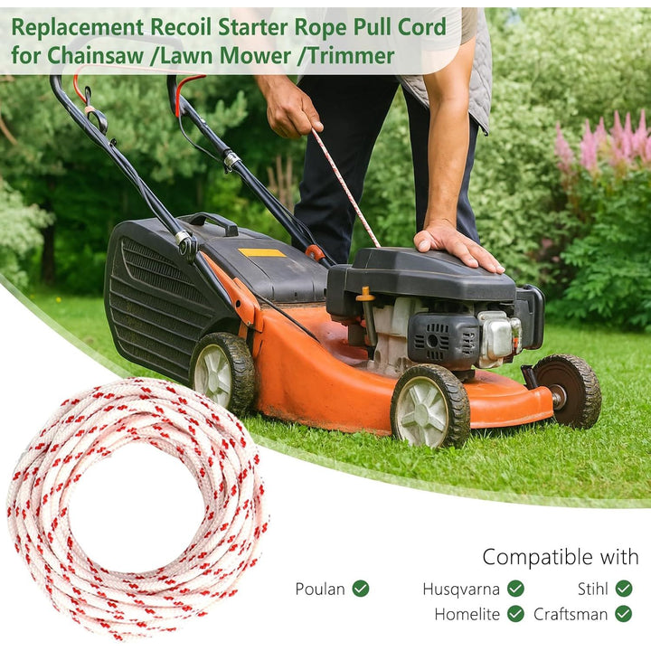 Recoil Starter Rope Pull Cord 10-Meter Diameter 4.5mm Compatible with Stihl Craftsman Husqvarna Poulan Lawn Mower Trimmer Chainsaw Brush Cutter Edger Engine Parts
