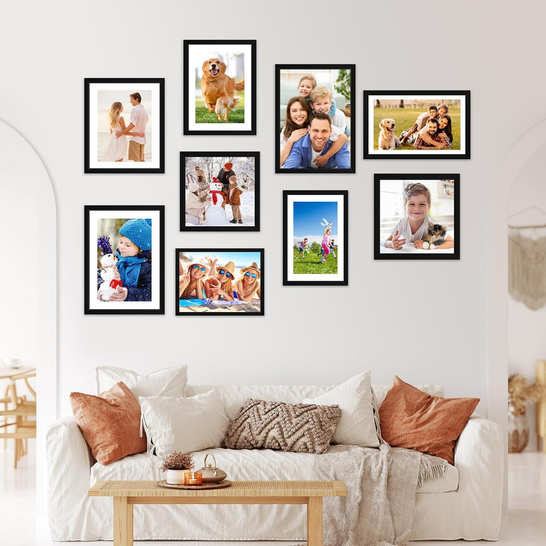 10x14 Picture Frame Set of 4, Photo Frame with HD Plexiglass, Display Pictures 8.5x11 with Mat or 10x14 Without Mat, Black Picture Frames Collage Wall Decor, Gallary Wall Frame
