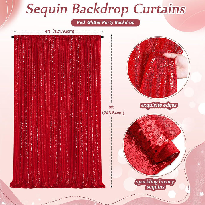 4ft x 8ft Red Sequin Backdrops Glitter Curtain Photography Background Valentine's Day Baby Shower Decorations