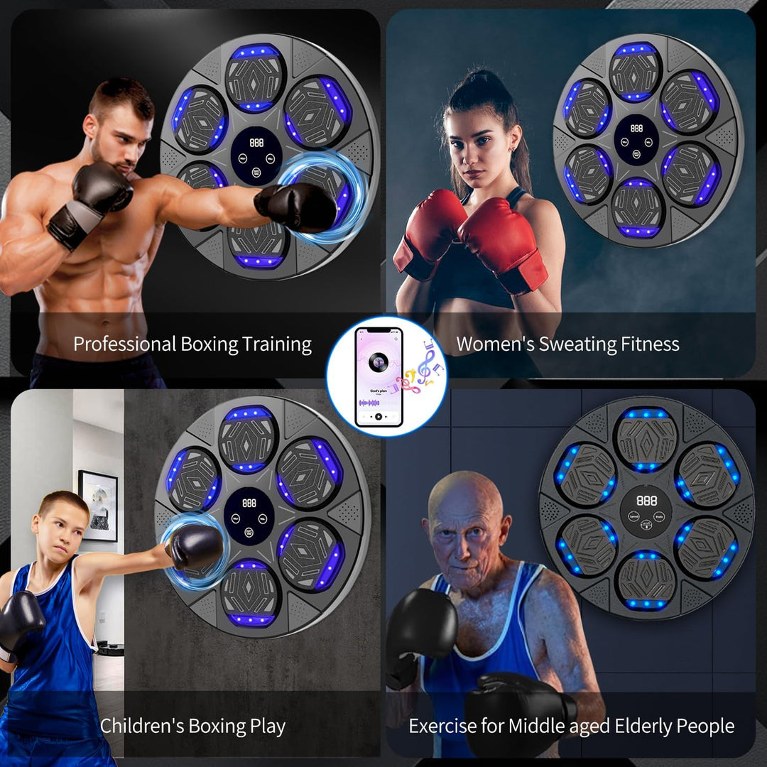 Smart Music Boxing Machine with Premium Boxing Gloves, Bluetooth Training Machine with LED Electronic Wall Mounted, Home Workout Boxing Target Machine for Adults and Kids
