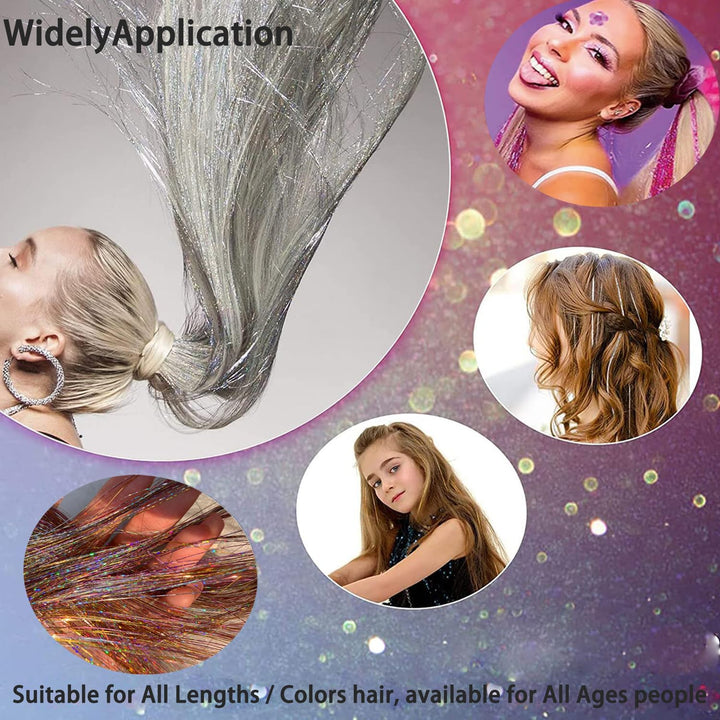 20 Inch Heat Resistant Hair Tinsel Clips - Fairy Kit Glitter Extensions for Women, Girls, and Kids, Ideal Sparkly Christmas Gift (Silver)