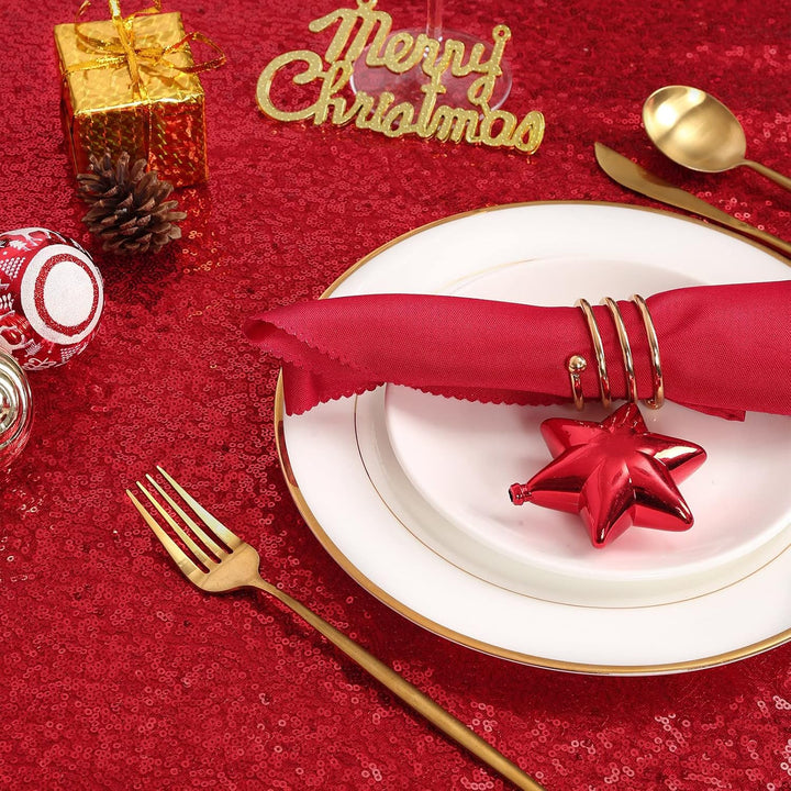Sequin Tablecloth Red Christmas Table Cloth 90x132inch Rectangle Seamless Valentine's Day Tablecloth for Wedding Sequin Fabric Valentine's Day Overlay Decoration