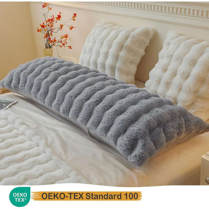 Fluffy Faux Rabbit Fur Body Pillow Cover, Soft Cute Bubble Shaggy Plush Bed Body Pillowcase with Zipper Closure, Long 20"x54" Fuzzy Furry Pillow Case for Pregnancy Side Sleeper, Light Grey