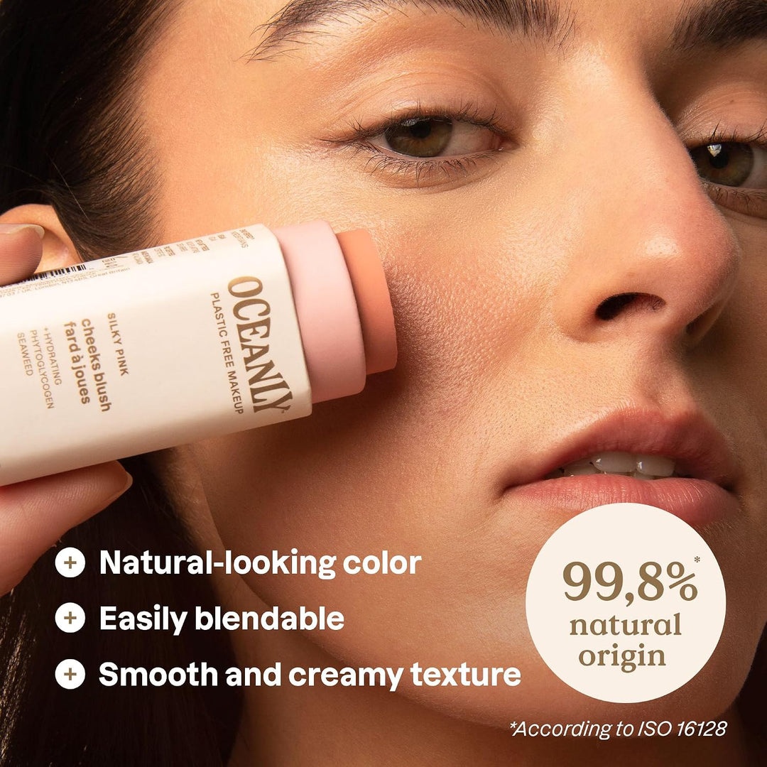 ATTITUDE Oceanly Lightweight Blush Stick, Titanium Dioxide-Free, EWG Verified, Plastic-Free, Vegan Makeup, Silky Pink, 8.5g